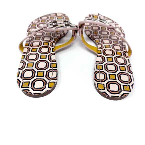 TORY BURCH Yellow Pink Geometric Print Patent Leather Miller Sandals Size 8 - Picture 6 of 11